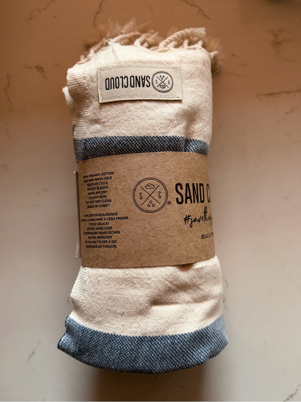 SandCloud Cream & Denim Blue Striped Turkish Towel